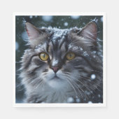 Serviette En Papier Tabby Chat en Tête de Neige (Devant)