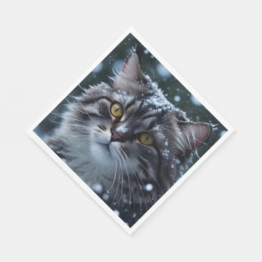 Serviette En Papier Tabby Chat en Tête de Neige (Coin)