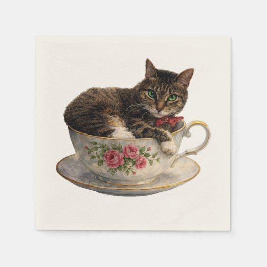 Serviette En Papier Tabby dans une tasse de thé (Devant)