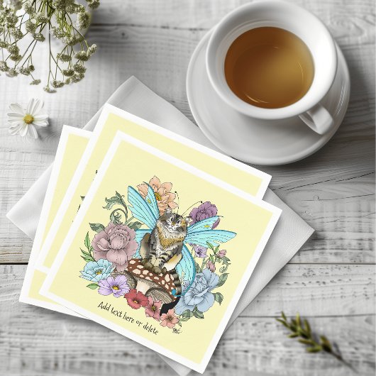 Serviette En Papier Tabby Fairy Cat Mushroom Floral