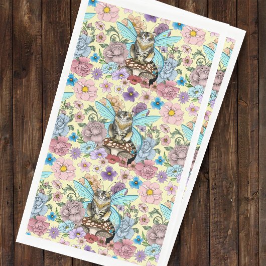 Serviette En Papier Tabby Fairy Chat champignon Floral