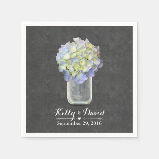 Serviette En Papier Tableau noir Hydrangea Mason Jar Mariage (Devant)