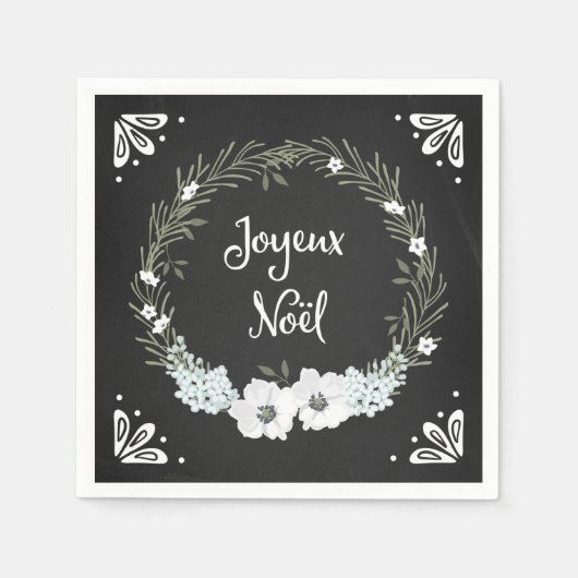 Serviette En Papier Tableau noir rustique Floral Naples de Noël frança (Devant)