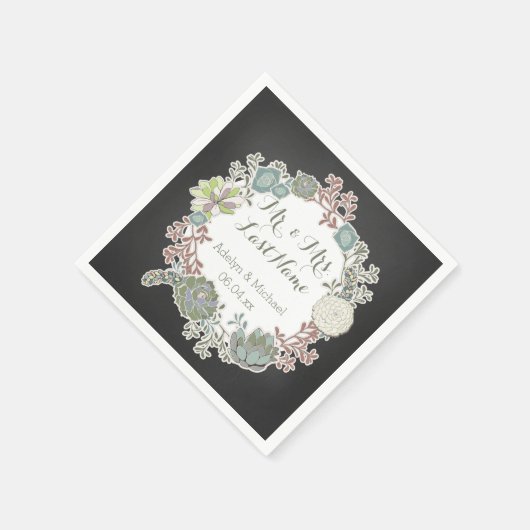 Serviette En Papier Tableau noir Succulent Wreath papier Mariage servi (Coin)