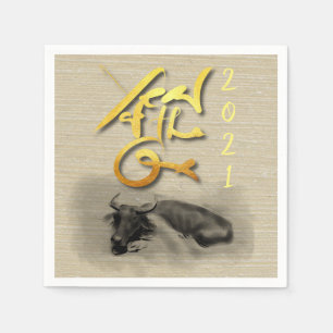 Serviette En Papier Tableau original Eau Buffalo Ox Nouvel An PN