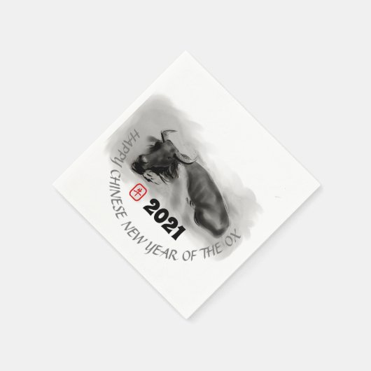 Serviette En Papier Tableau original Eau Buffle Ox Nouvel An PN (Coin)
