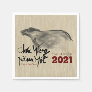 Serviette En Papier Tableau original OX Nouvel An vietnamien 2021 PN