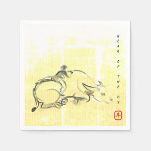 Serviette En Papier Tableau original Water Buffalo Child Ox Year PN