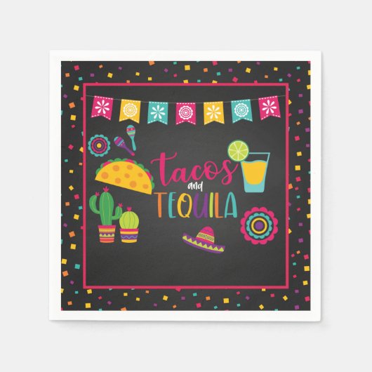 Serviette En Papier Tacos et Tequila Napkin - noir (Devant)