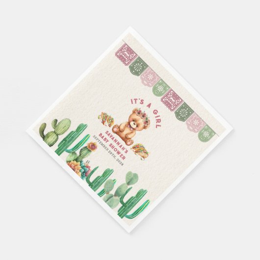 Serviette En Papier Tacos & Nounours Cactus Fille Baby shower Fiesta (Coin)