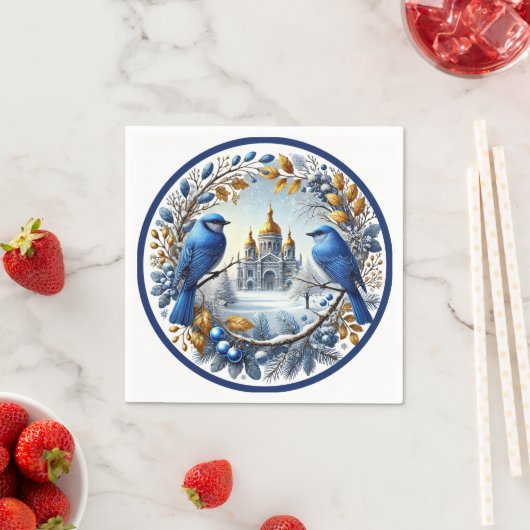 Serviette En Papier Taj Mahal Bluebirds Berries d'hiver (En situation)