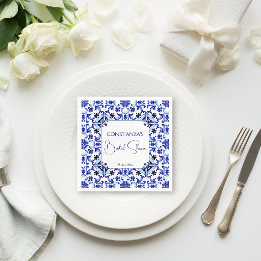 Serviette En Papier Talavera azulejo bleu tuiles douches nuptiales mex