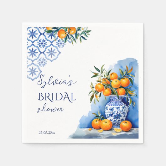 Serviette En Papier Talavera bleu chinoiserie citrus nuptiale (Devant)