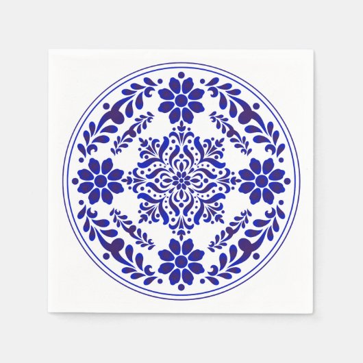 Serviette En Papier Talavera trois bleu et blanc (Devant)