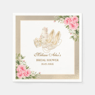 Serviette En Papier Talon Hauts Perles d'Ivoire Roses Roses Fête de Ma