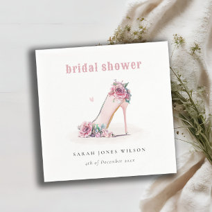 Serviette En Papier Talon Hauts Rose Pâle Floral Mariage Douche
