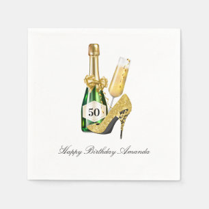 Serviette En Papier Talons dorés et Champagne