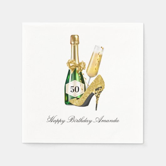 Serviette En Papier Talons dorés et Champagne (Devant)