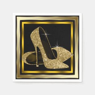 Serviette En Papier Talons hauts pailletés noirs et dorés