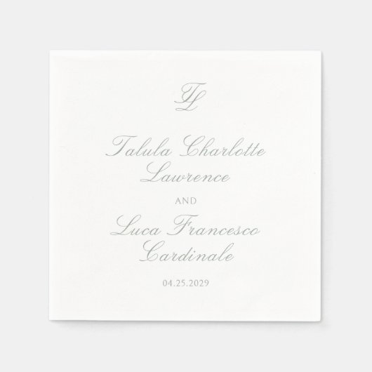 Serviette En Papier Talula Sage Green Mariage élégant (Devant)