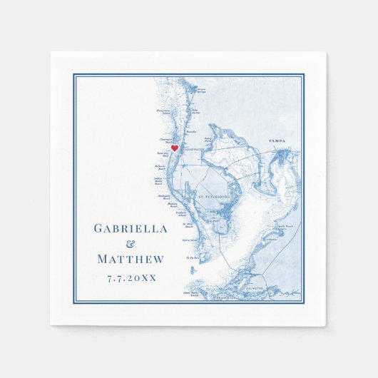 Serviette En Papier Tampa Bay Map Mariage élégant (Devant)