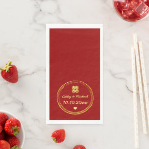 Serviette En Papier Tampon de double bonheur de mariage chinois rouge