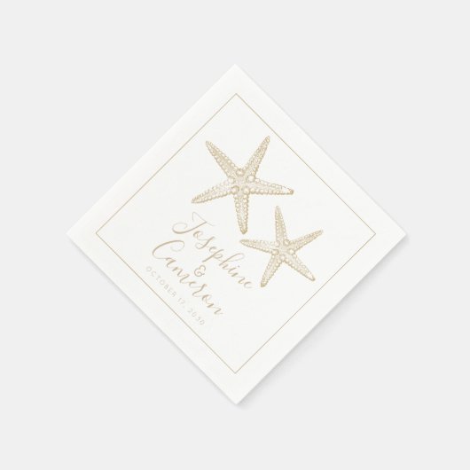 Serviette En Papier Tan and White Starfish Destination Plage Mariage (Coin)