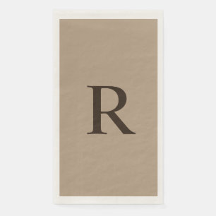 Serviette En Papier Tan et Brown monogramme minimaliste neutre