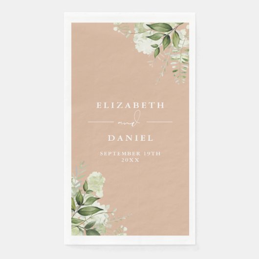 Serviette En Papier Tan Greenery Floral Mariage élégant (Devant)