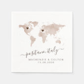 Serviette En Papier Tan Sepia Brown World MapMoveable Hearts Mariage (Devant)