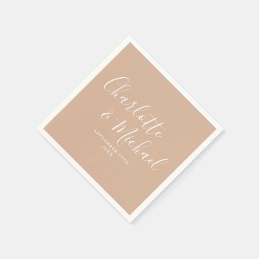 Serviette En Papier Tan Taupe Élégant Mariage de script de signature (Coin)