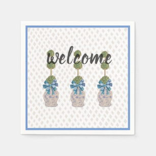 Serviette En Papier Tapis de porte potiche en bleu et blanc à décor de