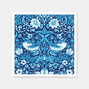 Serviette En Papier Tapisserie Art Nouveau Oiseau et Fleur, Bleu foncé