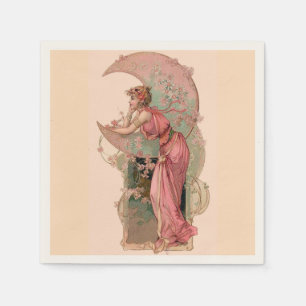 SERVIETTE EN PAPIER TAROTS/ LADY DE LA LUNE AVEC FLEURS EN ROSE