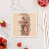 SERVIETTE EN PAPIER TAROTS/ LADY DE LA LUNE AVEC FLEURS EN ROSE (En situation)