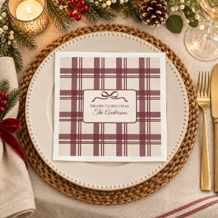 Serviette En Papier Tartan à carreaux bow burgundy pour Noël