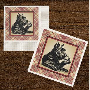 Serviette En Papier Tartan à carreaux écossais terrier tons terreux