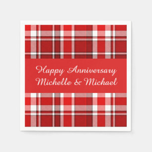 Serviette En Papier Tartan blanc rouge   Ajouter Votre Nom