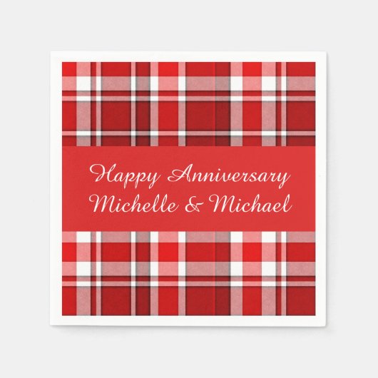 Serviette En Papier Tartan blanc rouge | Ajouter Votre Nom (Devant)