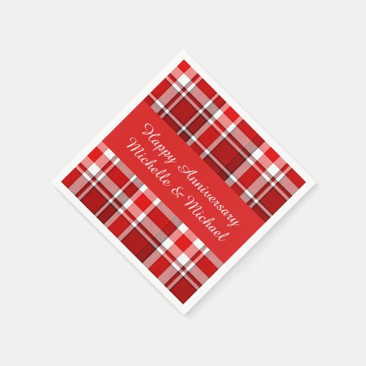 Serviette En Papier Tartan blanc rouge | Ajouter Votre Nom (Coin)