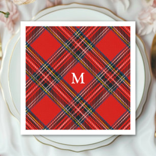 Serviette En Papier Tartan Carreaux Rouge Noël Monogramme