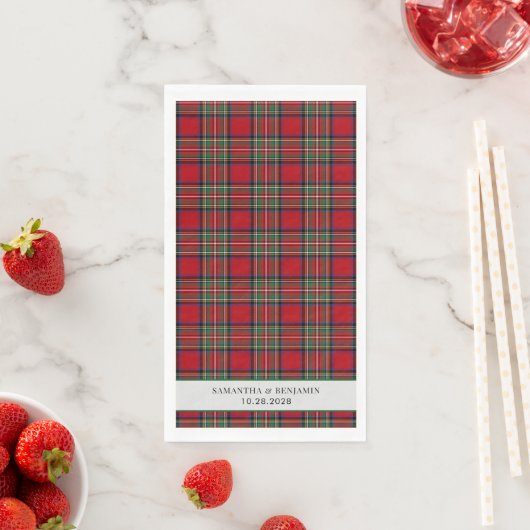 Serviette En Papier Tartan Clan Stewart Plaid Black Red Custom Wedding (En situation)