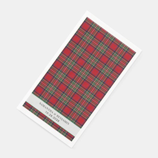 Serviette En Papier Tartan Clan Stewart Plaid Black Red Custom Wedding (Coin)