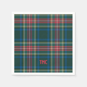 Serviette En Papier Tartan classique Plaid Initiales de Noël Preppy