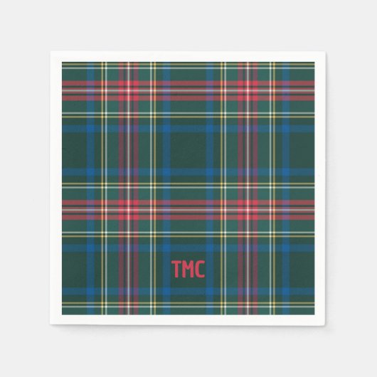Serviette En Papier Tartan classique Plaid Initiales de Noël Preppy (Devant)