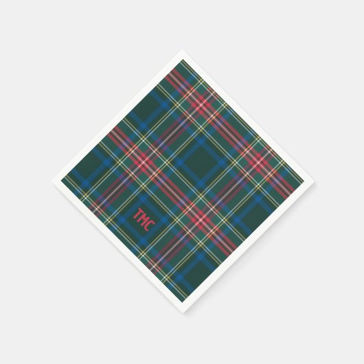 Serviette En Papier Tartan classique Plaid Initiales de Noël Preppy (Coin)