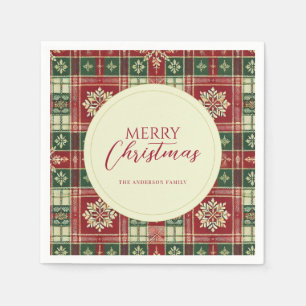 Serviette En Papier Tartan de Noël Plaid Flocon de neige rustique