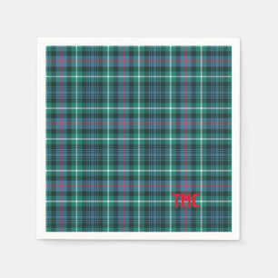 Serviette En Papier Tartan de vacances Plaid Red INITIALS Festive Clas