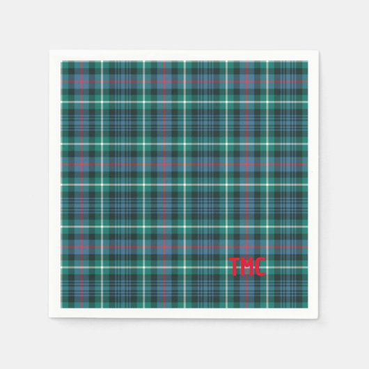Serviette En Papier Tartan de vacances Plaid Red INITIALS Festive Clas (Devant)
