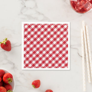 Serviette En Papier Tartan en blanc et rouge